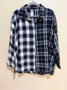 SHEIN Curve Bicolor Plaid Colorblock Shirt Top 1XL